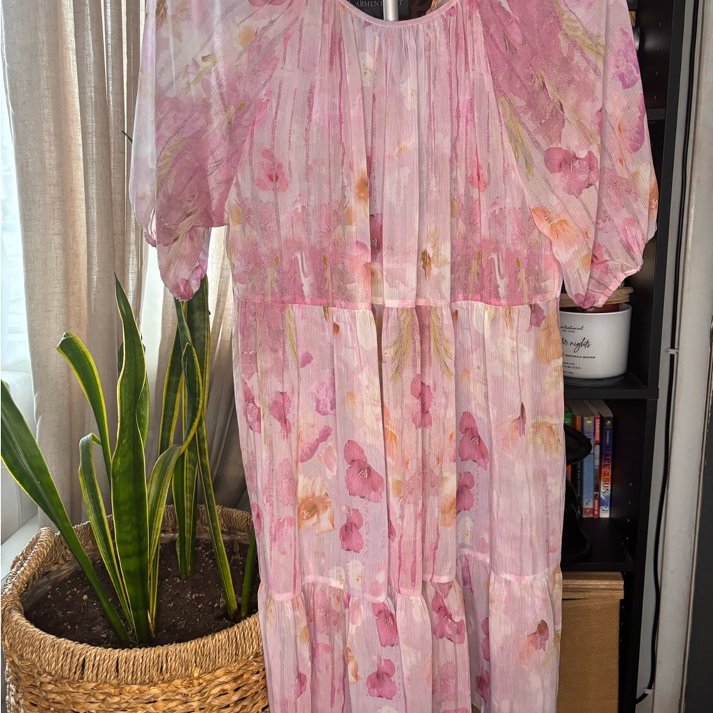 Melloday Floral Pink Puff Sleeve Dress